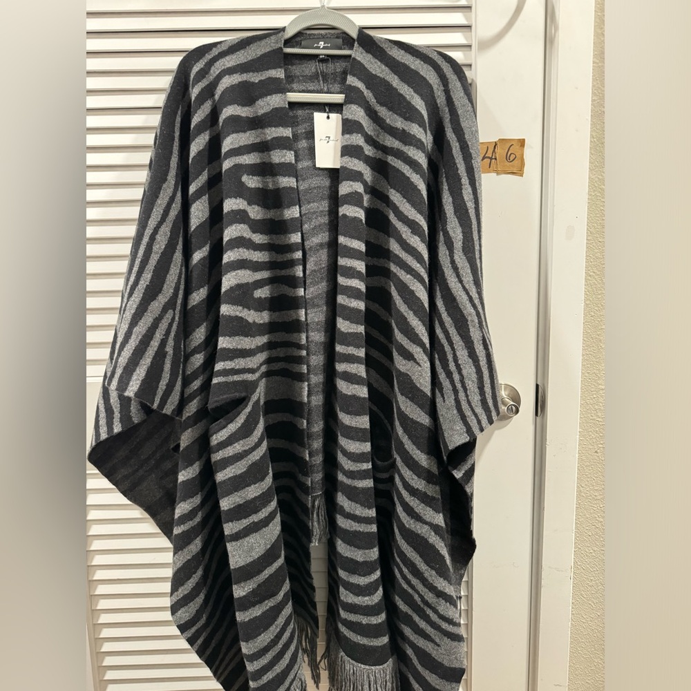 7 For All Mankind shawl wrap touch of cashmere Zebra Print poncho  $425. NWT